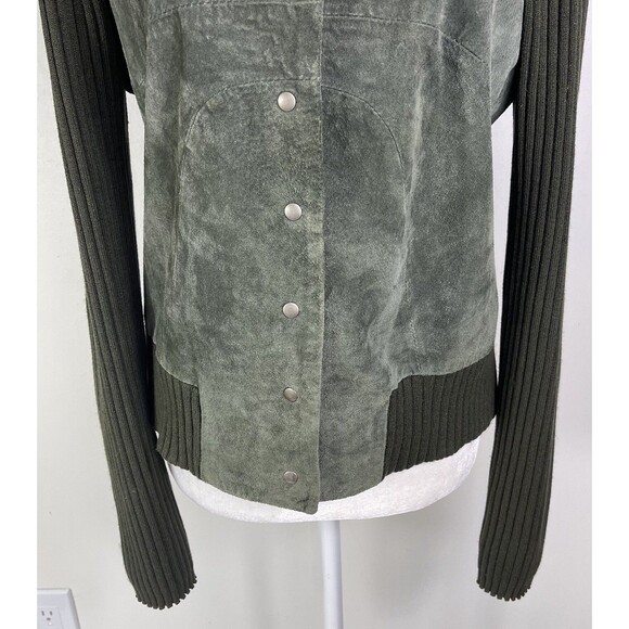 Vintage Suede Silk Wool Jacket Cardigan Jacket L Olive Green Y2K Bella Swan - Picture 3 of 14